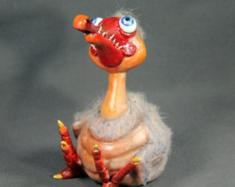 Raptor, Mutant Specimen 19-001. Funny character figurine. OOAK Monster figurine.  UFO. Area 51 - top secret - confidential