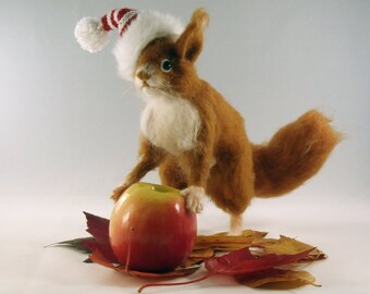 Ginger the little red squirrel. Needle felted animal. Wool felted soft sculpture. Collectable art dolls & figurines