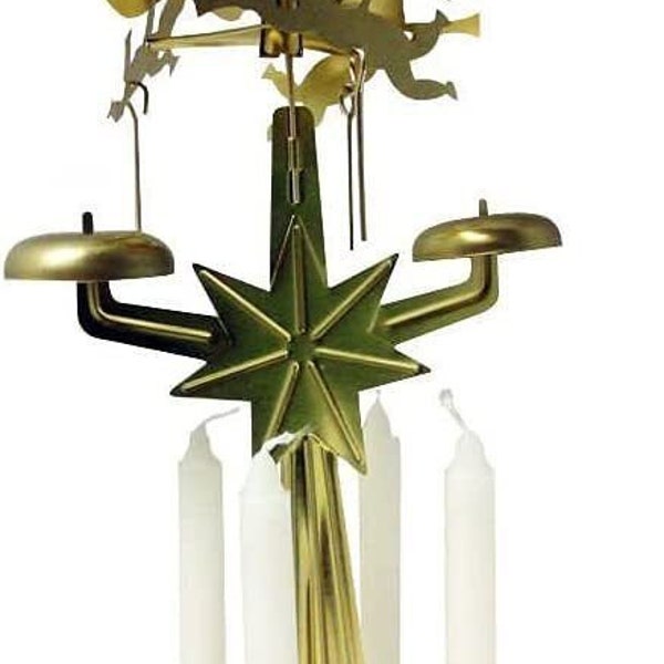 Swedish Style Gold Metal Angel Light Bell Pyramid Chime Set W/Candles Xmas Decor