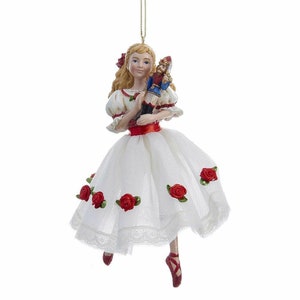 Clara W/White Dress & Red Roses Nutcracker Ballet Xmas Ornament C9252