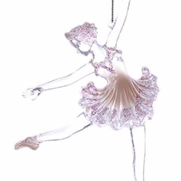 Kurt Adler Acrylic Pink Ballerina W/Iridescent Glitter Xmas Ornament Style A