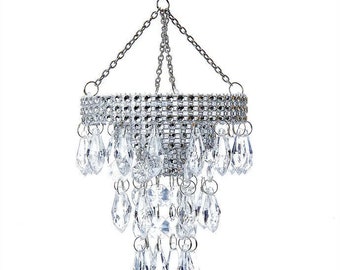 Kurt Adler Clear Acrylic Beaded Silver Chandelier Christmas Ornament T0807