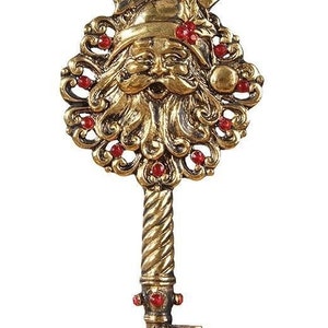 Gallerie Ii 4.5" Gold Finished Metal Santa Key W/Red Gemstones Xmas Ornament