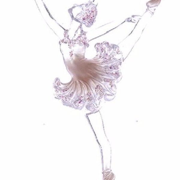 Acrylic Pink Ballerina W/Iridescent Glitter Xmas Ornament T2106b