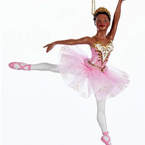 Kurt Adler African American Glittered Ballerina On Pointe Ballet Xmas Ornament