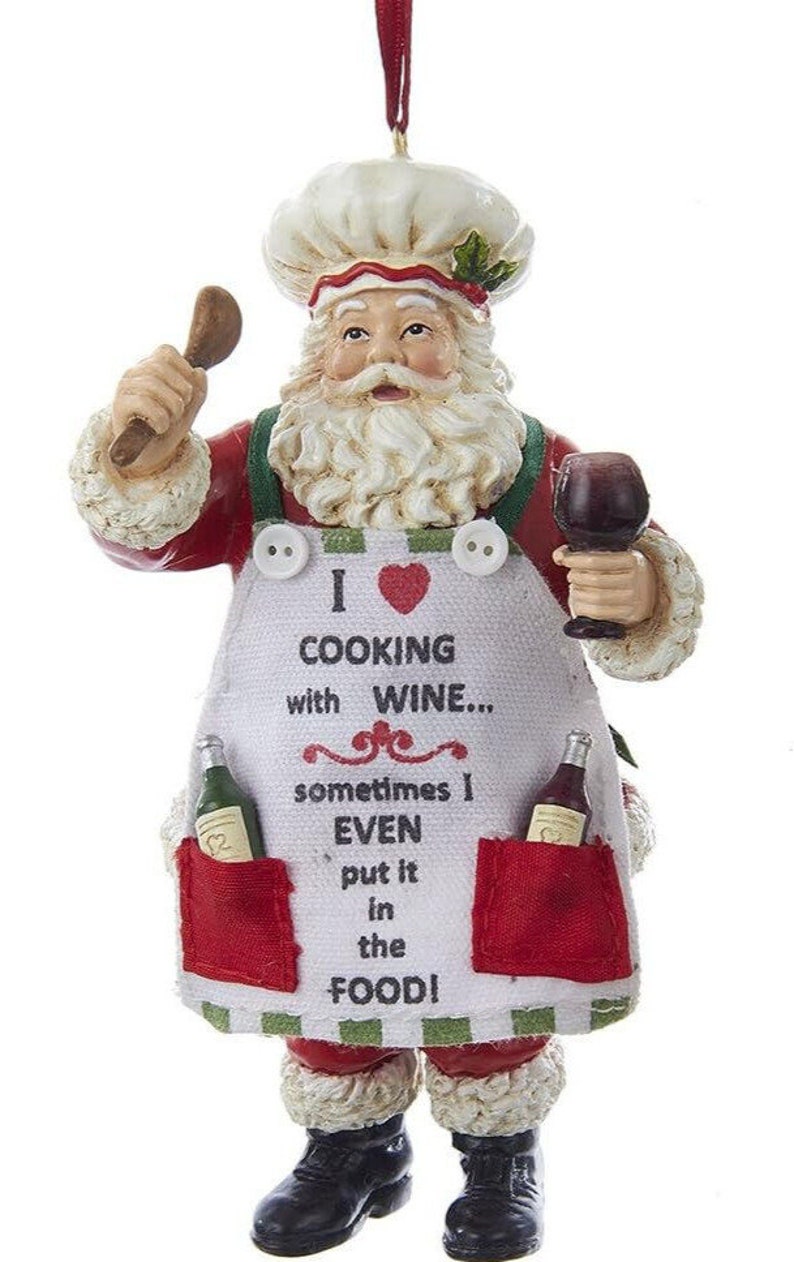 5 Resin Santa Chef W/wine & Cloth Apron W/saying Christmas Ornament - Etsy