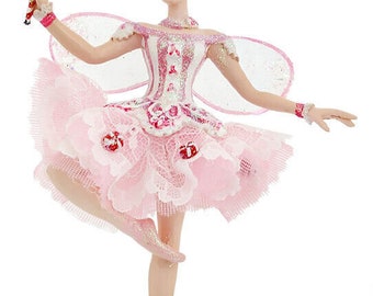 Kurt Adler Sugar Plum Fairy Candy Cane Ballerina W/ Wings Xmas Ornament C9255