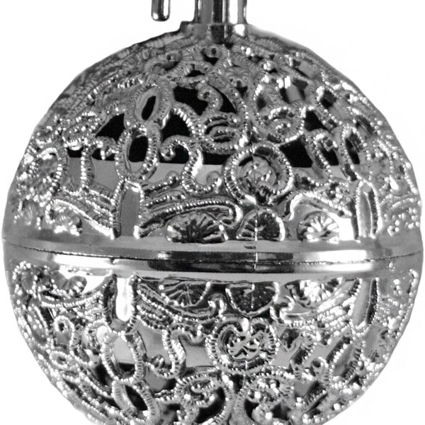 Battery Operated Chirping Bird Silver-Colored Filigree Ball Hanging Christmas Ornament