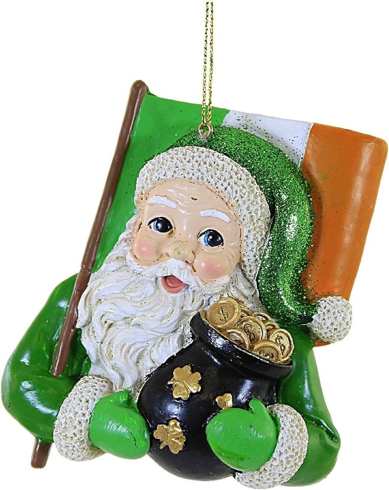4 Resin Irish Santa W/flag & Pot of Gold Christmas Ornament E0675 - Etsy