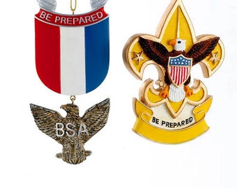 Boy Scout Set Of 2 - Eagle Badge & Fleur De Lis Christmas Ornaments