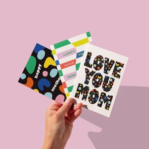 Mom Luck Mother's Day Card with Rainbow Geometric Wavy Checker Pattern, Birthday card for mom by mydarlin_bk image 3