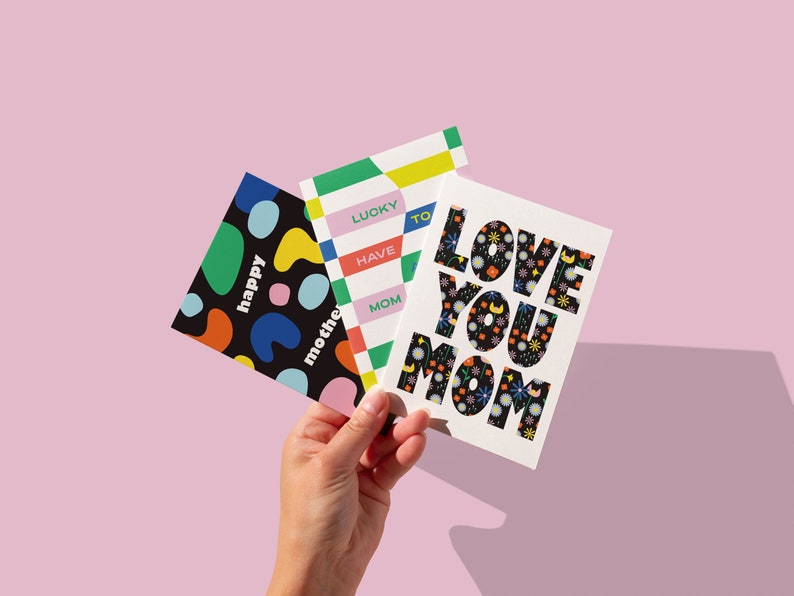 Mom Luck Mother's Day Card with Rainbow Geometric Wavy Checker Pattern, Birthday card for mom by mydarlin_bk image 3