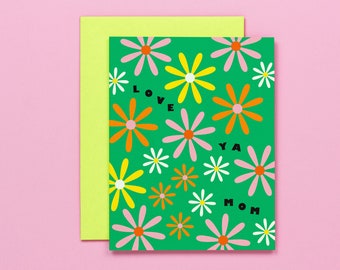 Love Ya Mom Daisies Mother's Day Card, Mom's Birthday Card, Floral Greeting Card, Daisy Card • by @mydarlin_bk