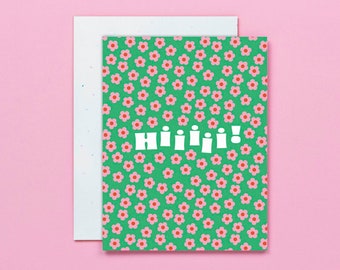 Hi Blooms • Retro Flower Pattern Hi or Hello Card • by @mydarlin_bk