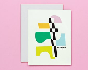 Abstract Shapes Merci Card, French Thank You Card or Thank You Card Set • by @mydarlin_bk