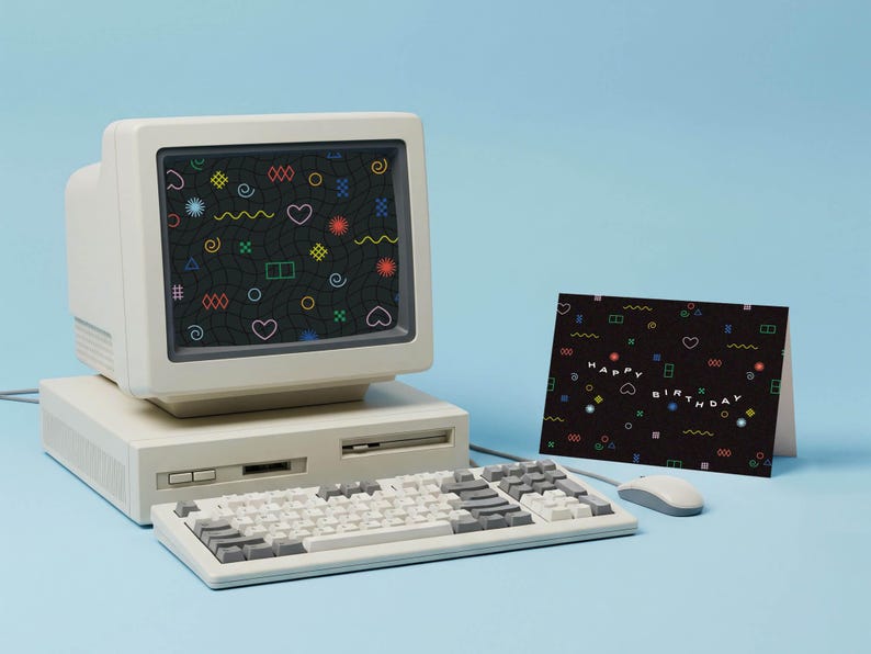 8-bit Birthday • 80s Computer Game Birthday Card • by @mydarlin_bk - Etsy