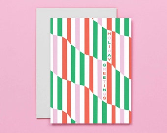 Holiday Stripes • Abstract Pattern Holiday Card or Boxed Set of 8 Contemporary Holiday Cards • by @mydarlin_bk