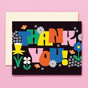 Tarjeta de agradecimiento de Grateful Garden • Juego de tarjetas de agradecimiento tipográficas con diseño floral retro • por @mydarlin_bk
