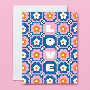 Bloemen in bloemen • Psychedelisch bloemruitpatroon Liefdes- of Valentijnsdagkaart • Valentijnsdagkaartenset • door @mydarlin_bk