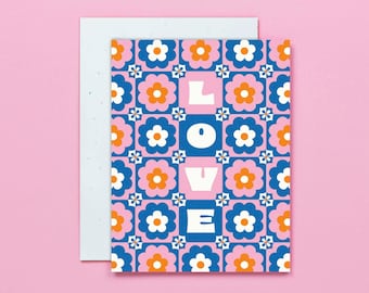 Flowers in Flowers • Psychedelic Flower Checker Pattern Love or Valentine's Day Card • Valentine's Day Card Set • by @mydarlin_bk