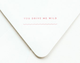 You Drive Me Wild Notevelope - Tarjeta de aniversario divertida - Tarjeta de San Valentín - Tarjeta de amor divertida - Tarjetas de notas tipográficas - Sobres impresos