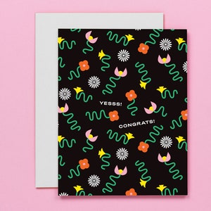 Ouiiii ! Bravo! Carte de félicitations Squiggle Floral • Carte de félicitations • par @mydarlin_bk