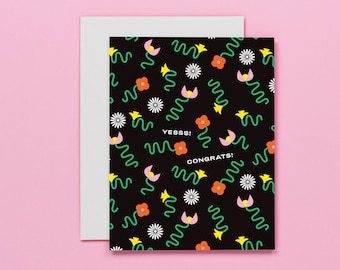 Ouiiii ! Bravo! Carte de félicitations Squiggle Floral • Carte de félicitations • par @mydarlin_bk