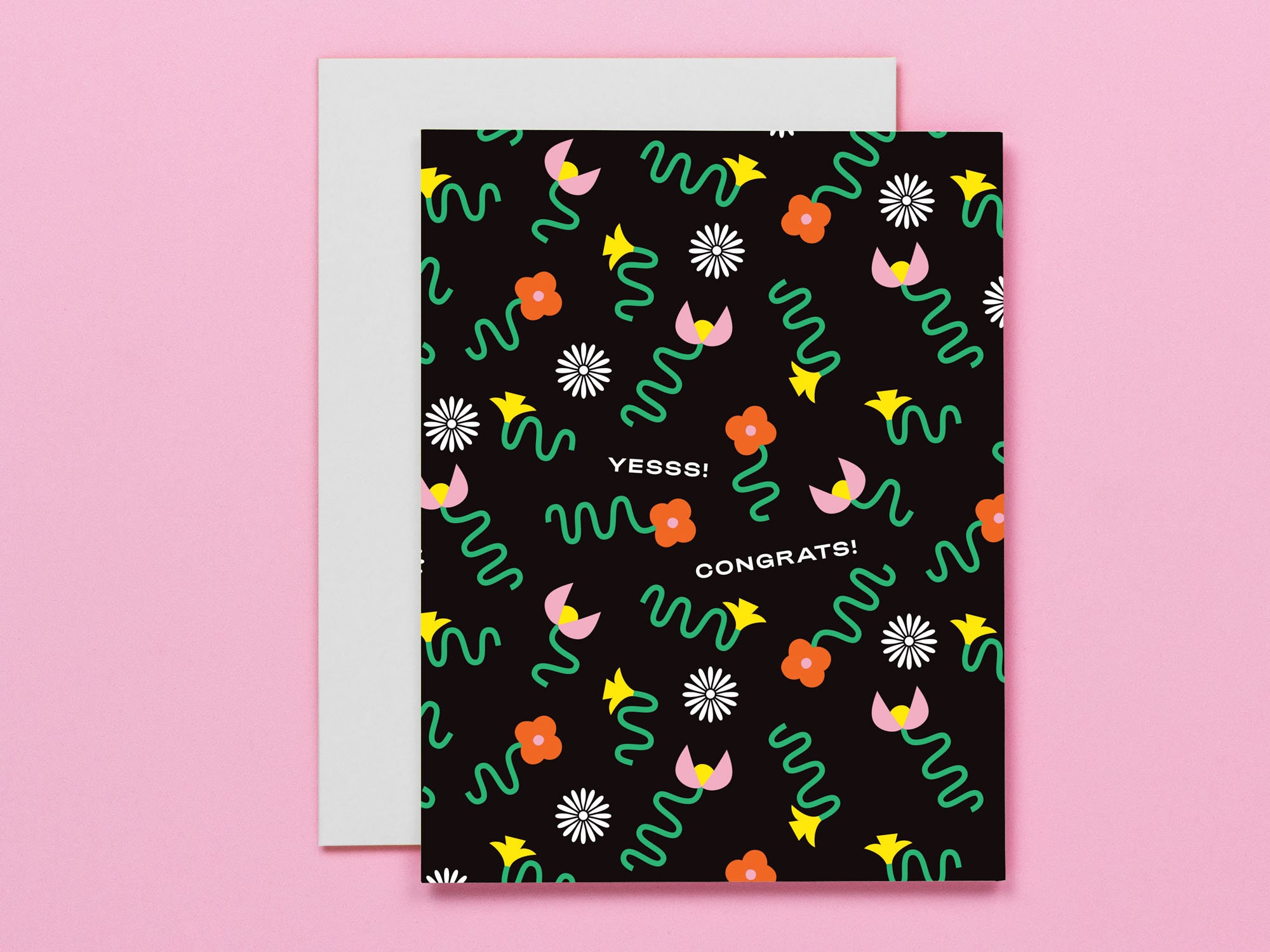 Yesss! Congrats! Squiggle Floral Congrats Card • Congratulations Card • by @mydarlin_bk