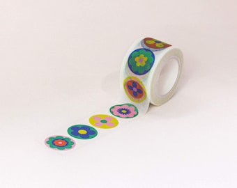 Folk Fleurs 25mm Retro Flowers Wide Washi Tape • Cute and Colorful Floral Decorative Tape • Gift Wrap Tape • by @mydarlin_bk