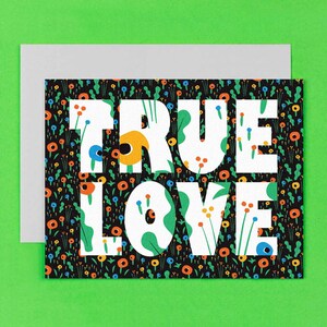 True Love Floral Typographic Poppy Karta ślubna, Karta zaręczynowa, Karta rocznicowa • autorstwa @mydarlin_bk
