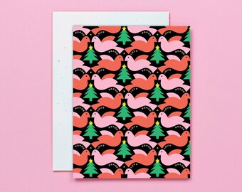 Colombes de la paix et de l'amour • Cartes ou jeu de cartes de Noël à motif colombes de la paix et sapin de Noël • par @mydarlin_bk