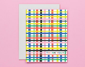 Rainbow Weave Abstract Plaid Thank You Card or Thank You Card Set • by @mydarlin_bk