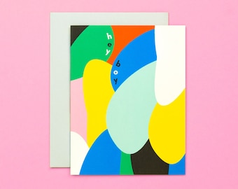 Hey Boy Abstract Jelly Bean Love Card, Birthday Card for Him, Colorful Anniversary Card or Valentine's Day Card • by @mydarlin_bk