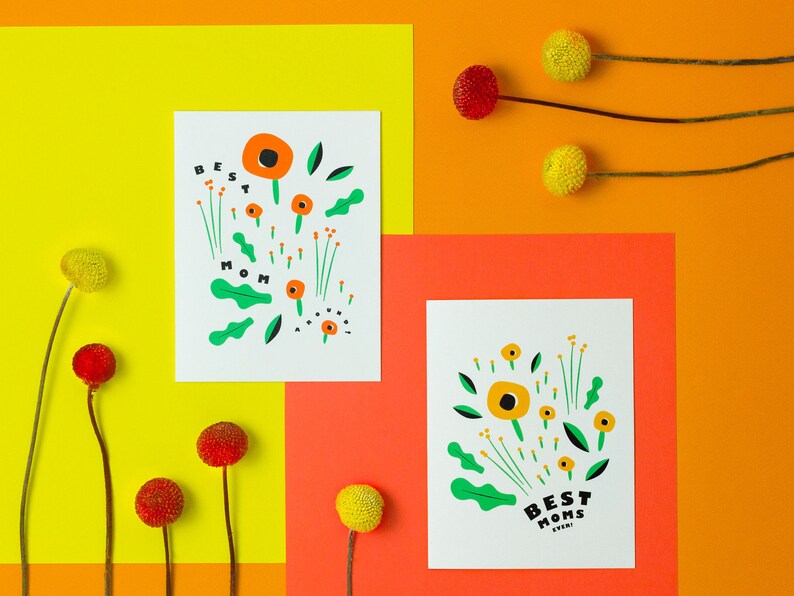 Best Mom Around Mother's Day Card, Mom's Birthday Card, Floral Greeting Card with Poppies Illustration by mydarlin_bk image 3