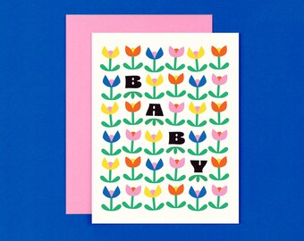 Tulip Baby Retro Floral New Baby Card • by @mydarlin_bk