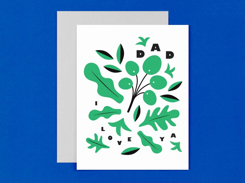 Leaves of Dad, Botanical Father's Day Card with Leaves Illustration Dad I Love Ya Plant Dad Fathers Day Card by mydarlin_bk image 1