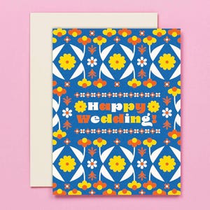 Tarjeta de felicitación de boda con diseño floral retro y estilo folklórico para pareja • Tarjeta de despedida de soltera • por @mydarlin_bk