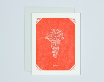 Merci Thank You Card - Merci Cards - Letterpress Thank You Card - Letterpress Cards - Block Print Cards