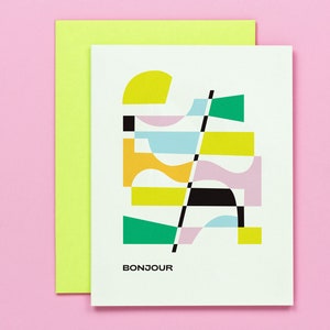 Tarjeta Bonjour Abstract Shapes Hola o Hola, tarjeta francesa • por @mydarlin_bk