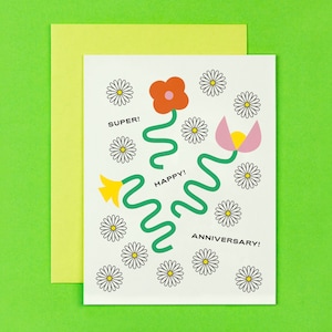 ¡Súper! ¡Feliz! ¡Aniversario! Tarjeta de aniversario • Tarjeta de felicitación floral Squiggle Daisy • por @mydarlin_bk