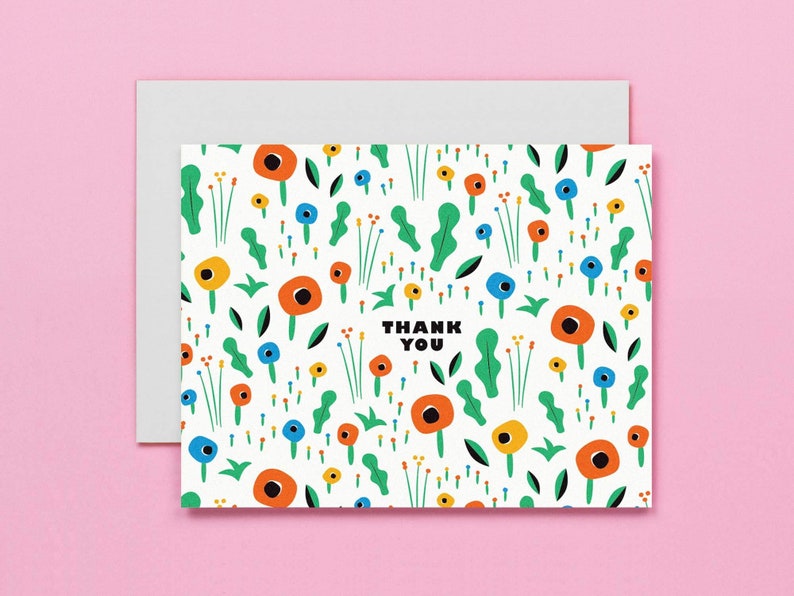 Carte de remerciement ou jeu de cartes de remerciement à motif floral champ de coquelicots • par @mydarlin_bk image 1