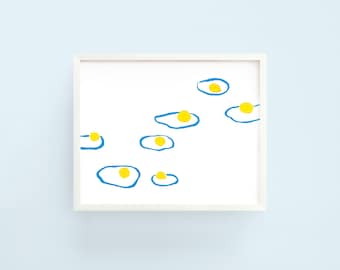 Floating Eggs Art Print, Hand Painted Gouache Illustration, Food Art Print, Foodie Housewarming Gift • by @mydarlin_bk