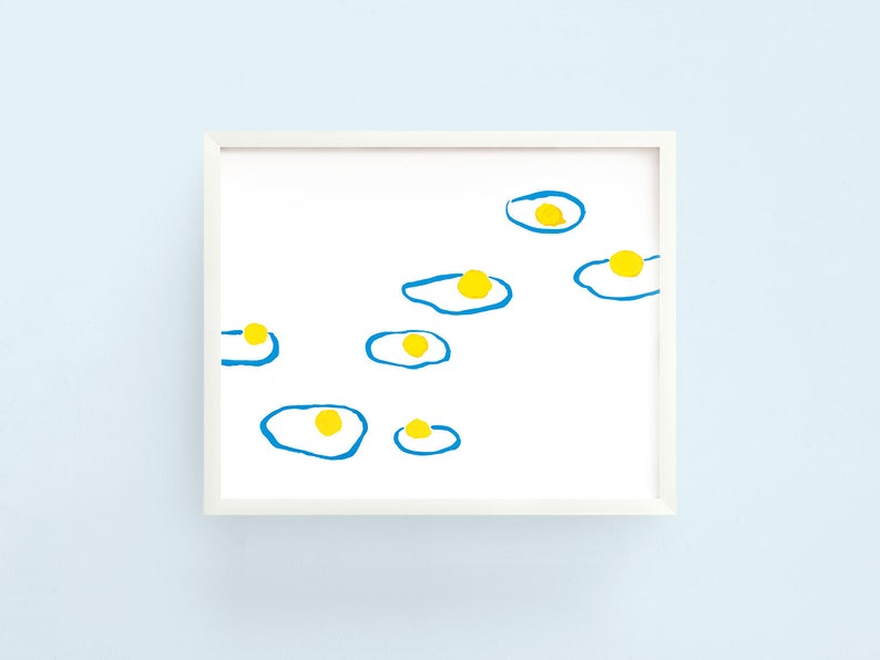 Floating Eggs Art Print, Hand Painted Gouache Illustration, Food Art Print, Foodie Housewarming Gift by mydarlin_bk image 1