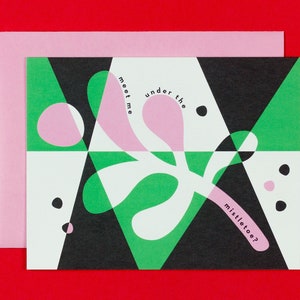 Encontre-me sob o visco • Cartão abstrato de Natal com visco • Lindo cartão de Natal romântico ou caixa com 8 cartões • por @mydarlin_bk