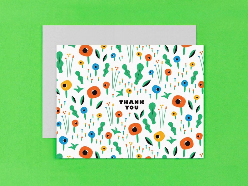 Carte de remerciement ou jeu de cartes de remerciement à motif floral champ de coquelicots • par @mydarlin_bk image 2