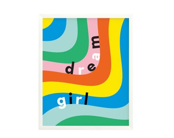 Dream Girl Typographic Rainbow Art Print, Colorful Modern Wall Art, Modern Nursery Decor, Giclée Art Print • by @mydarlin_bk