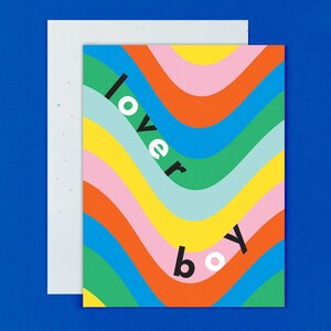 Tarjeta de aniversario atrevida con arcoíris psicodélico y remolino de Lover Boy, tarjeta del Día de San Valentín o tarjeta para amigos con beneficios • por @mydarlin_bk