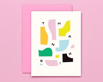 Pièces et formes abstraites Thanks Carte de remerciement typographique ou jeu de cartes de remerciement • par @mydarlin_bk