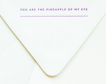 You are the Pineapple of My Eye Card - Tropical Valentines Day Card - Be Mine - Pineapple Stationery - Printed Envelopes - Notevelope