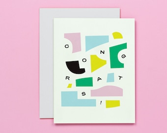 Congrats Abstract Pieces and Shapes Typographic Congratulations Card • by @mydarlin_bk